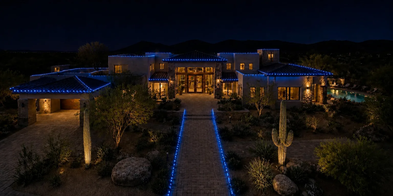 Blue C9 Hanukkah lighting at night