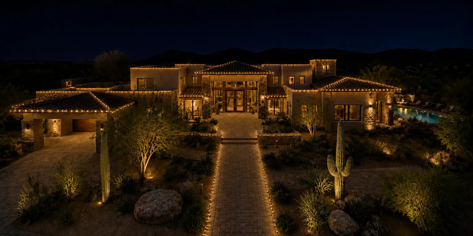 Classic warm-white C9 holiday lighting at night