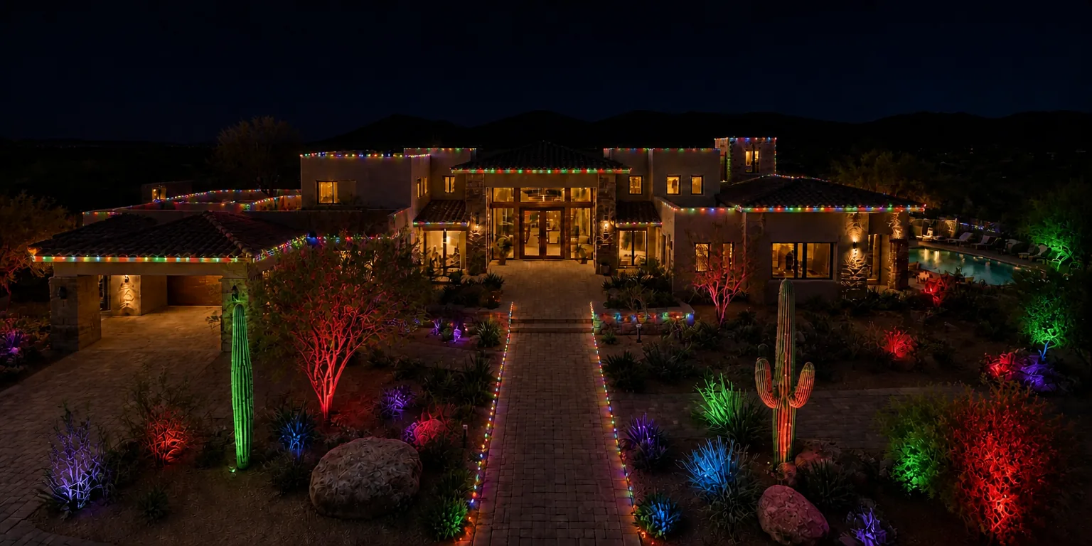 Bold multicolor C9 holiday lighting at night