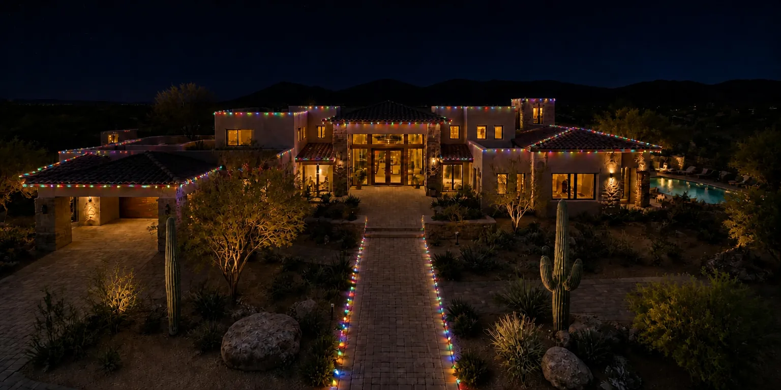 Classy multicolor C9 holiday lighting at night