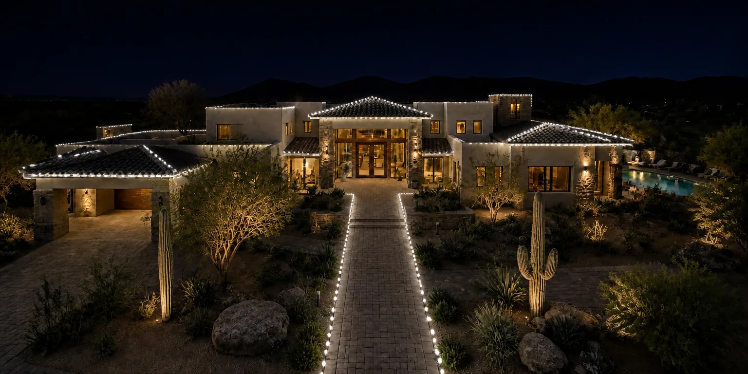 Pure white C9 holiday lighting at night