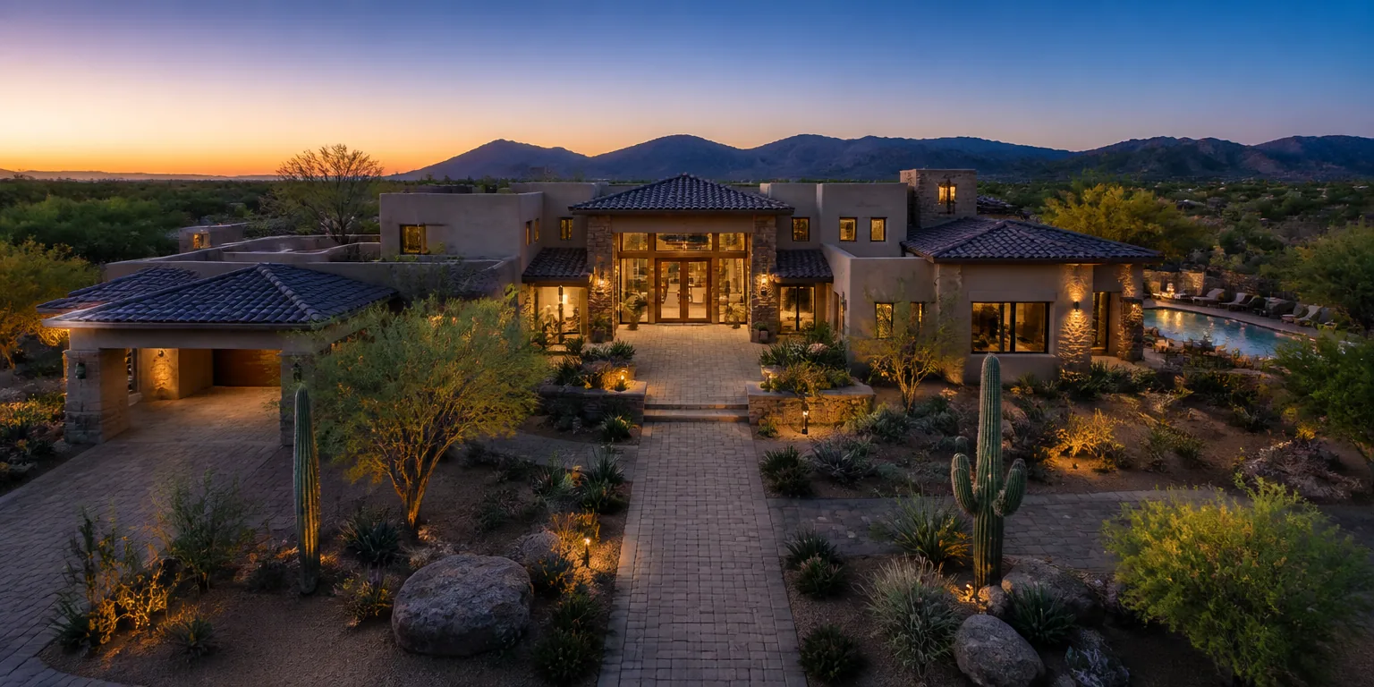 Luxury Scottsdale estate at dusk, undecorated